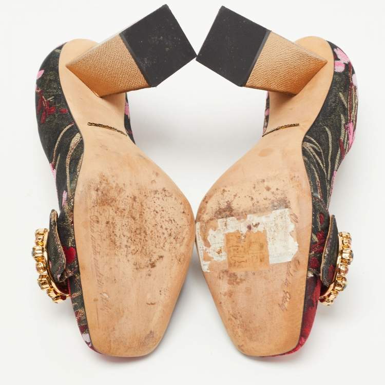 Pre Owned Dolce & Gabbana Multicolor Floral Brocade Fabric Crystal Embellished Block Heel Pumps Size 36
