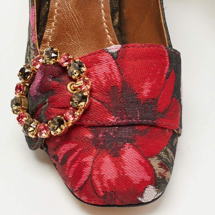Pre Owned Dolce & Gabbana Multicolor Floral Brocade Fabric Crystal Embellished Block Heel Pumps Size 36