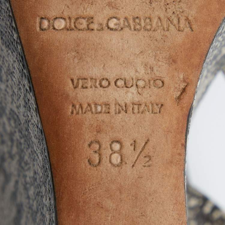 Pre Owned Dolce & Gabbana Black/White Chantilly Lace Printed Wedge Sandals Size 38.5