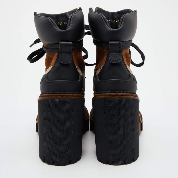 Pre Owned Dolce & Gabbana Black/Brown Leather and Suede Combat Boots Size 40