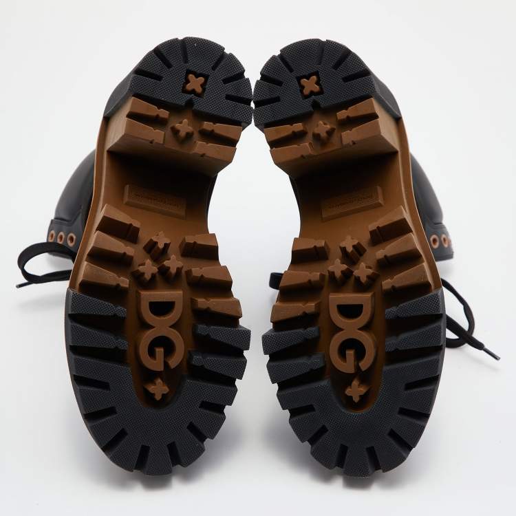 Pre Owned Dolce & Gabbana Black/Brown Leather and Suede Combat Boots Size 40