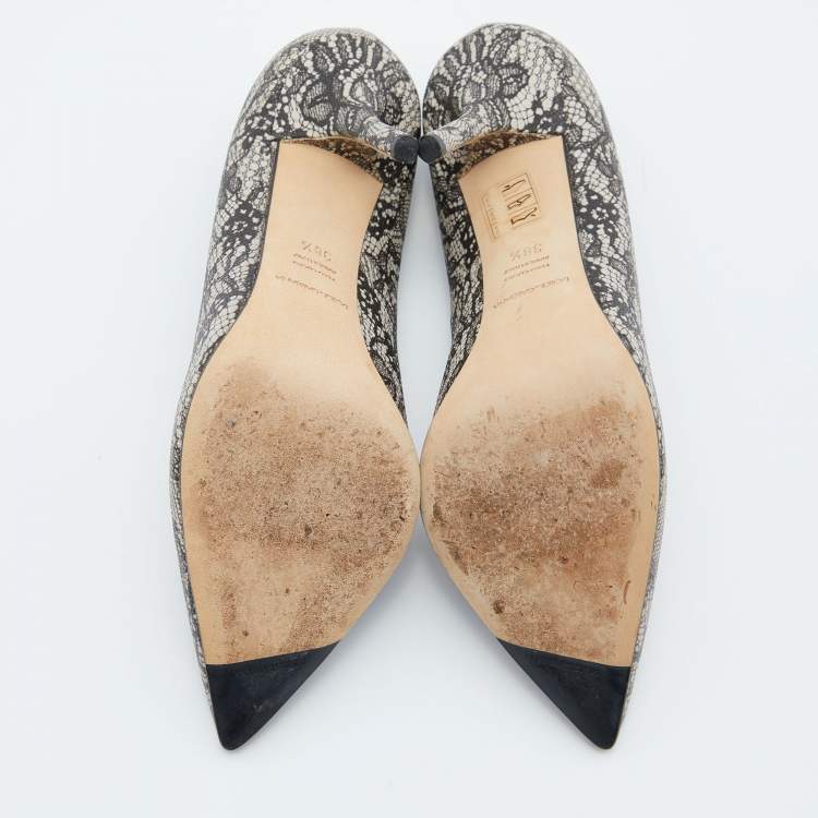 Pre Owned Dolce & Gabbana Black/White Lace Print Pointed Toe Pumps Size 38.5