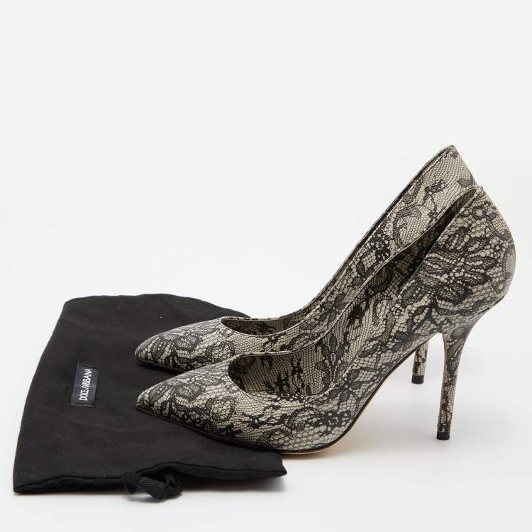 Pre Owned Dolce & Gabbana Black/White Lace Print Pointed Toe Pumps Size 38.5