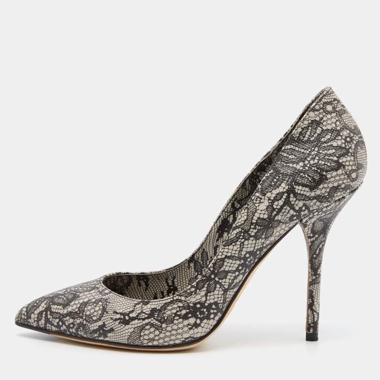 Pre Owned Dolce & Gabbana Black/White Lace Print Pointed Toe Pumps Size 38.5