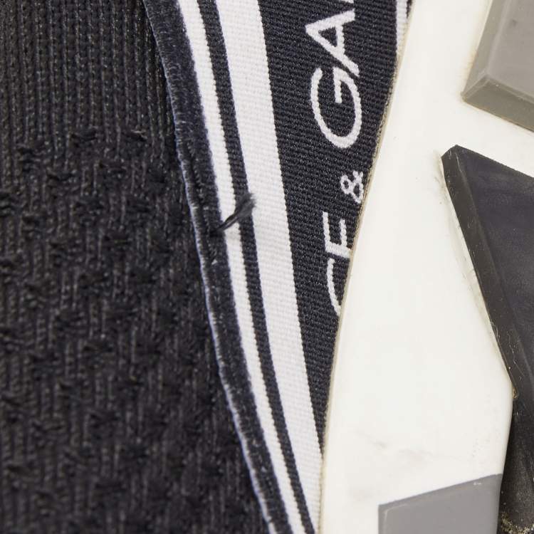 Pre Owned Dolce & Gabbana Black/White Logo Print Knit Fabric Sorrento Sneakers Size 37.5