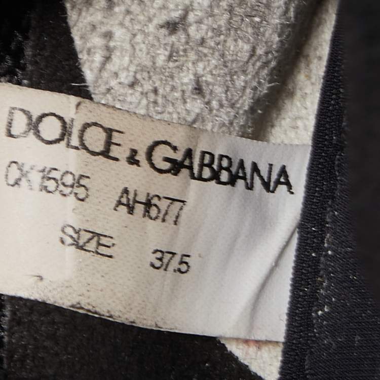Pre Owned Dolce & Gabbana Black/White Logo Print Knit Fabric Sorrento Sneakers Size 37.5