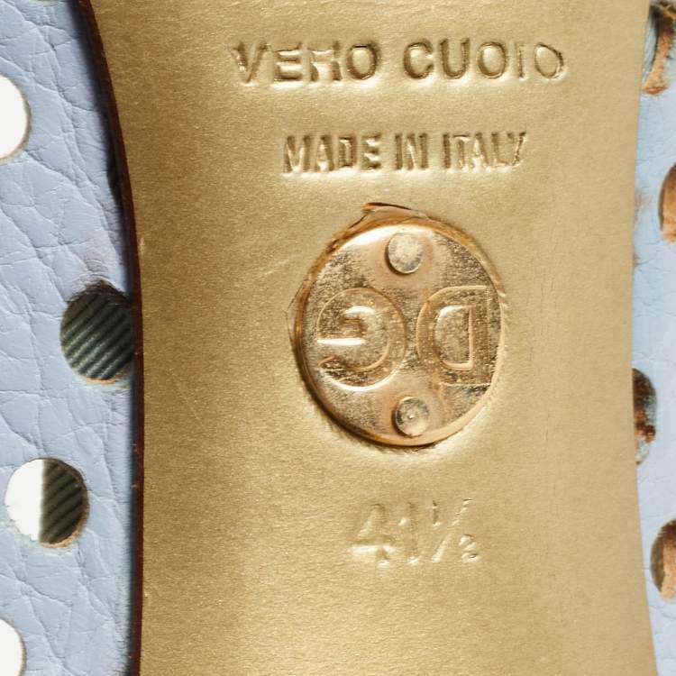 Pre Owned Dolce & Gabbana Blue/Gold Perforated Leather Bow Detail Peep Toe Pumps Size 41.5