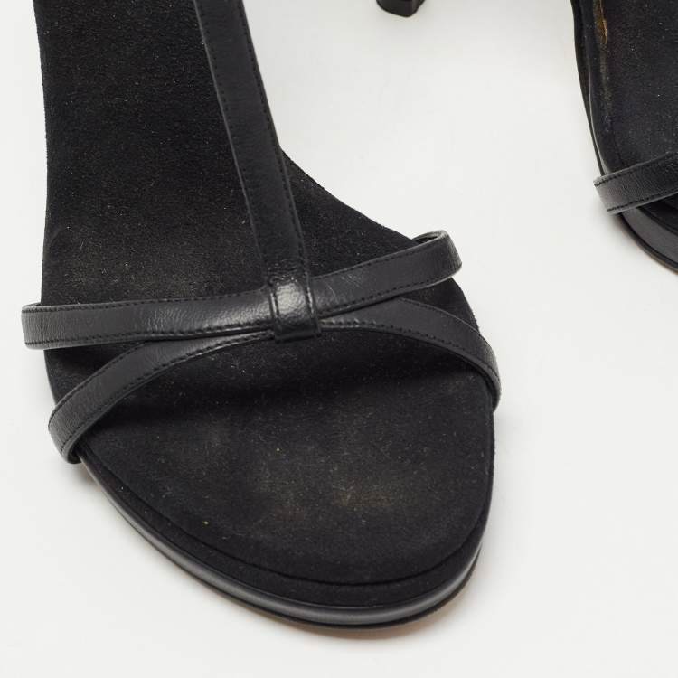 Pre Owned Dolce & Gabbana Black Leather Heritage Coin Detail Ankle Strap Sandals  Size 39