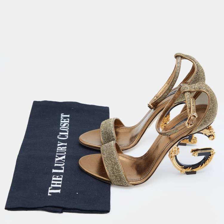 Pre Owned Dolce & Gabbana Gold Lurex Fabric Bette Sculpture Heel Open Toe Sandals Size 39