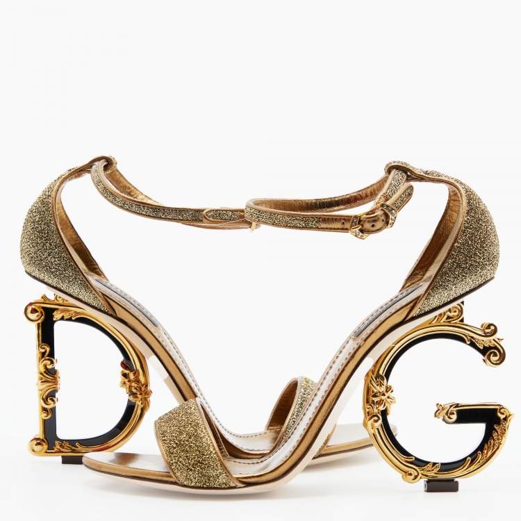 Pre Owned Dolce & Gabbana Gold Lurex Fabric Bette Sculpture Heel Open Toe Sandals Size 39