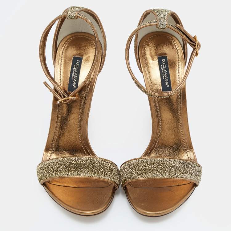 Pre Owned Dolce & Gabbana Gold Lurex Fabric Bette Sculpture Heel Open Toe Sandals Size 39