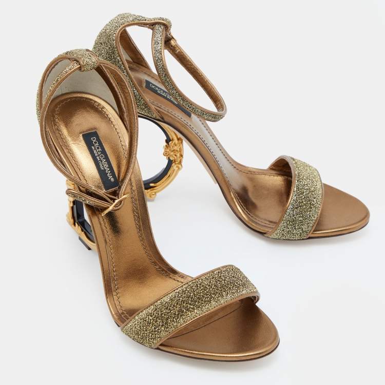 Pre Owned Dolce & Gabbana Gold Lurex Fabric Bette Sculpture Heel Open Toe Sandals Size 39