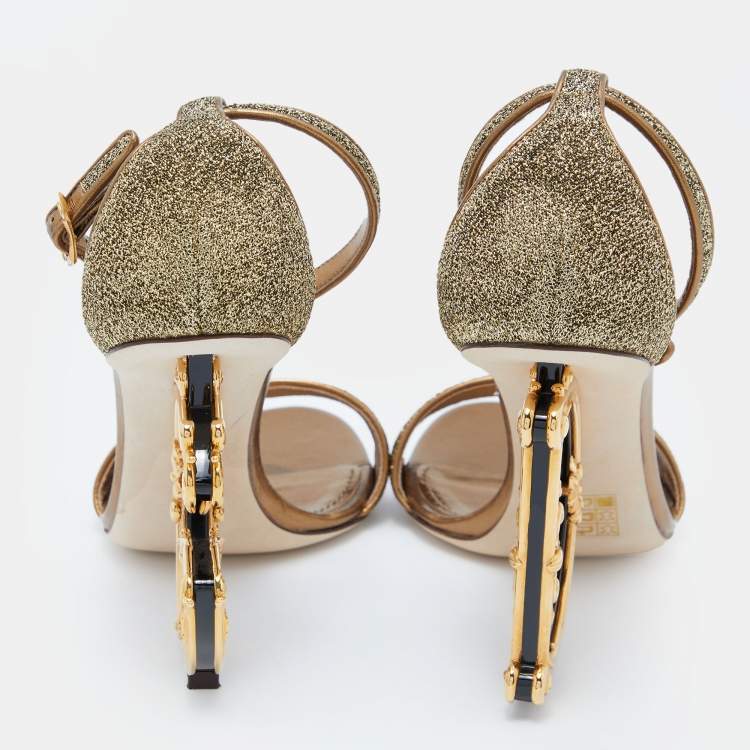 Pre Owned Dolce & Gabbana Gold Lurex Fabric Bette Sculpture Heel Open Toe Sandals Size 39
