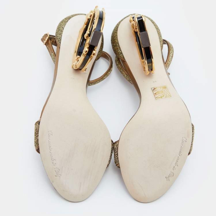 Pre Owned Dolce & Gabbana Gold Lurex Fabric Bette Sculpture Heel Open Toe Sandals Size 39