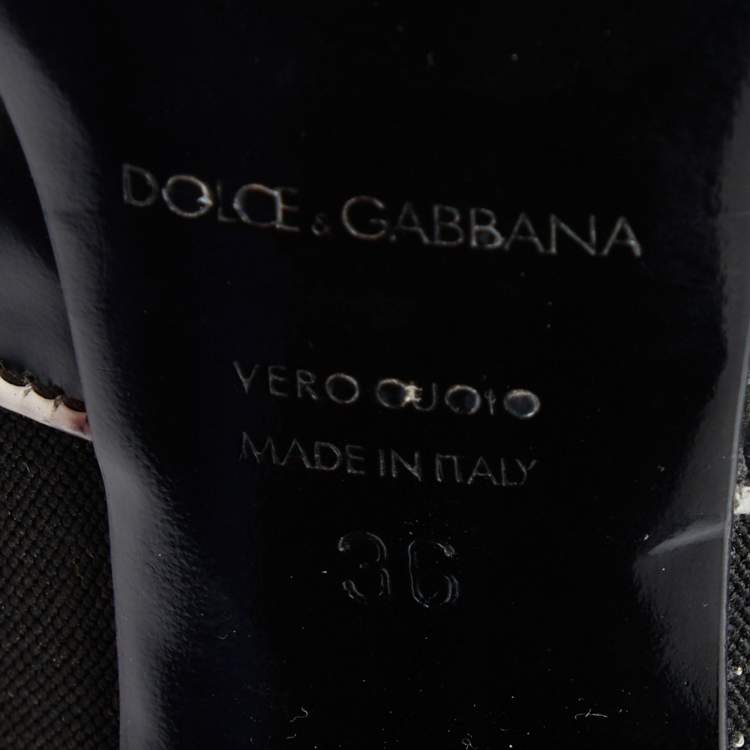 Pre Owned Dolce & Gabbana Black/White Stretch Band and Patent Leather Lace Up Ankle Booties Size 36