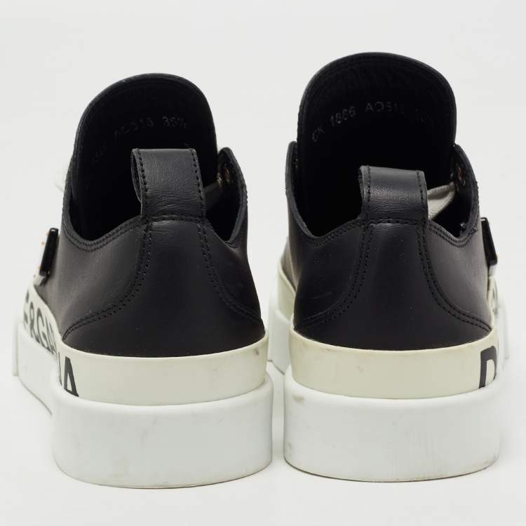 Pre Owned Dolce & Gabbana Black/White Leather Portofino Low Top Sneakers Size 35.5
