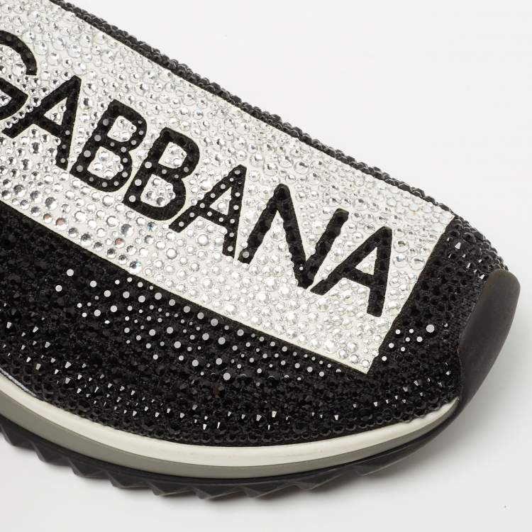 Pre Owned Dolce & Gabbana Black Crystal Embellished Knit Fabric Sorrento Sneakers Size 39