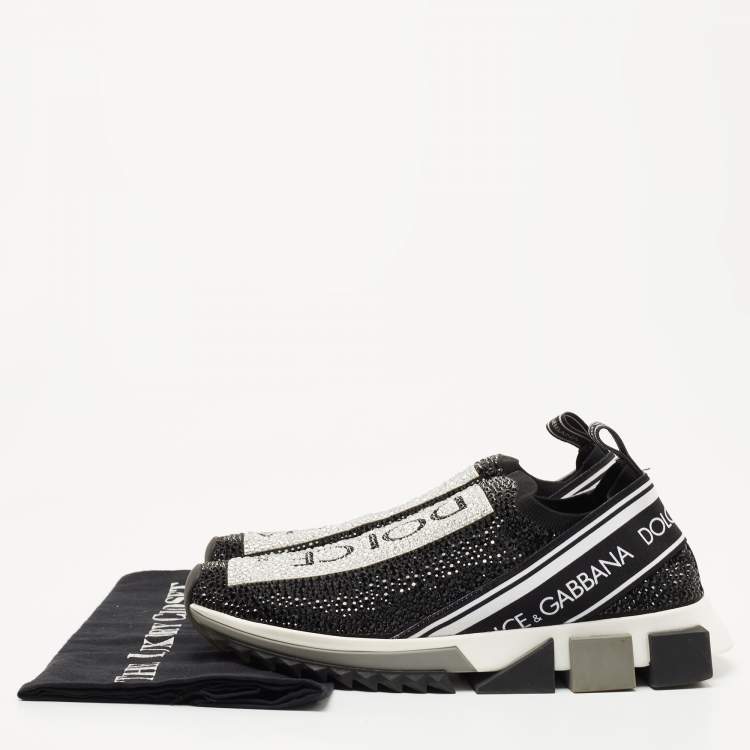Pre Owned Dolce & Gabbana Black Crystal Embellished Knit Fabric Sorrento Sneakers Size 39