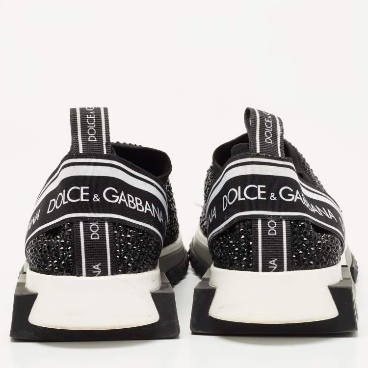Pre Owned Dolce & Gabbana Black Crystal Embellished Knit Fabric Sorrento Sneakers Size 39
