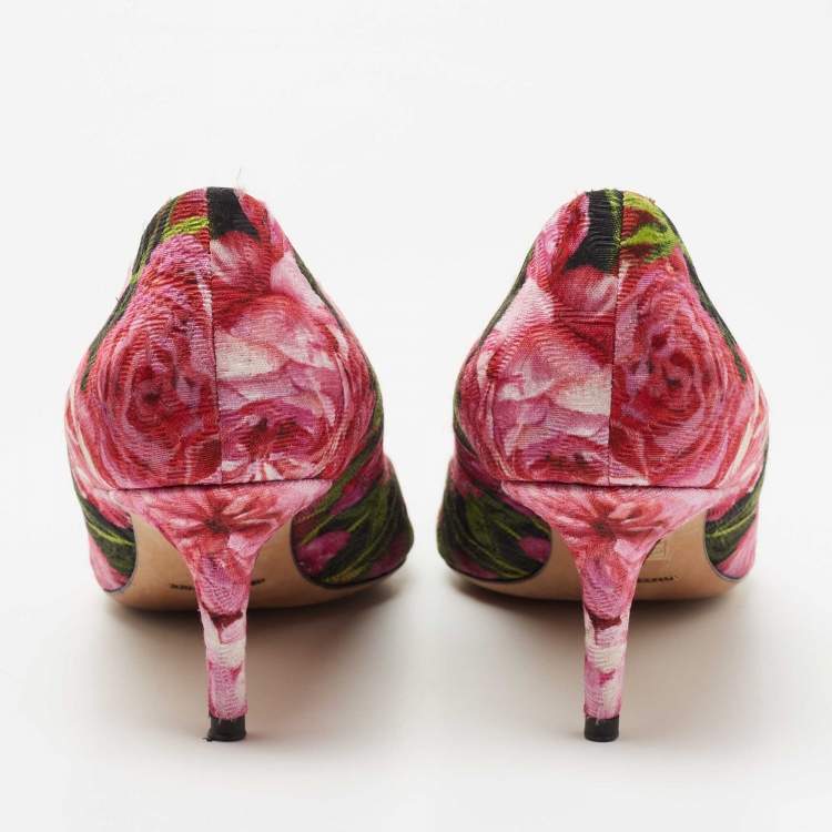 Pre Owned Dolce & Gabbana Pink/Green Floral Canvas Crystal Embellished Pumps Size 41