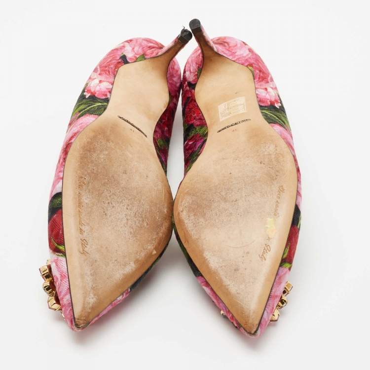 Pre Owned Dolce & Gabbana Pink/Green Floral Canvas Crystal Embellished Pumps Size 41