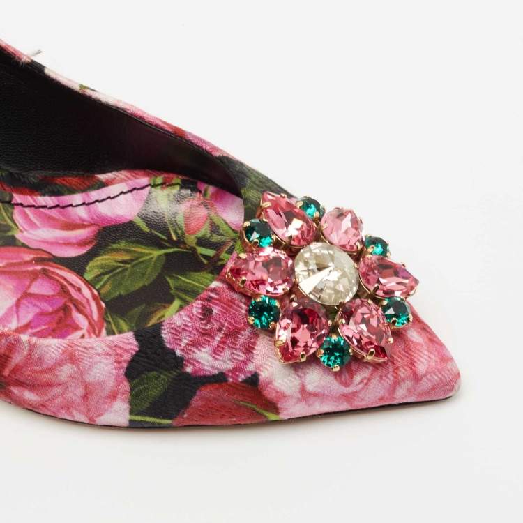 Pre Owned Dolce & Gabbana Pink/Green Floral Canvas Crystal Embellished Pumps Size 41