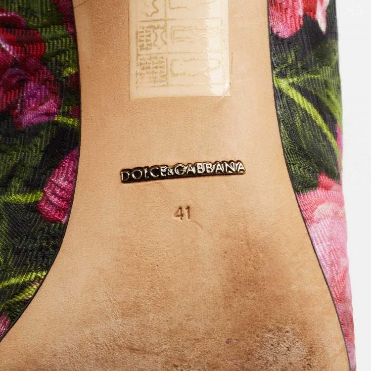 Pre Owned Dolce & Gabbana Pink/Green Floral Canvas Crystal Embellished Pumps Size 41
