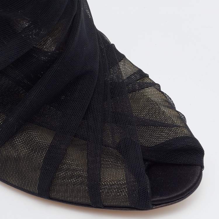 Pre Owned Dolce & Gabbana Black Satin and Net Peep Toe Booties Size 36
