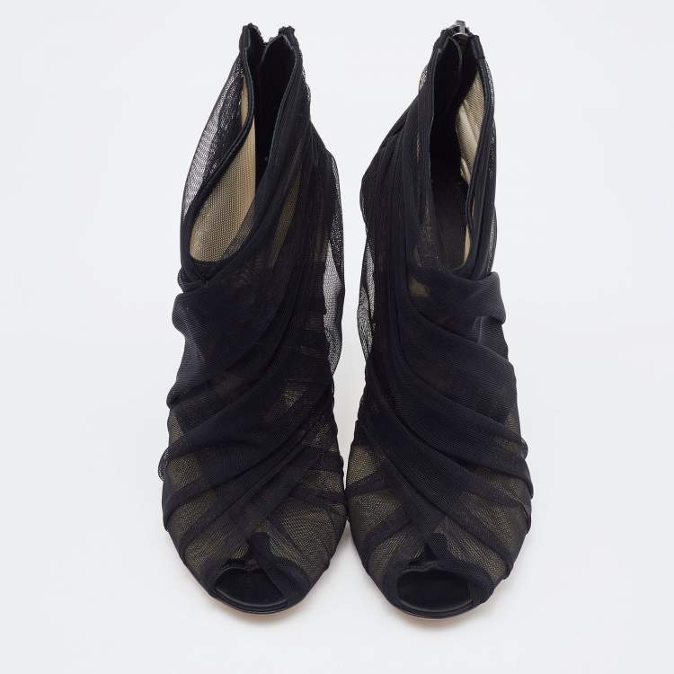 Pre Owned Dolce & Gabbana Black Satin and Net Peep Toe Booties Size 36