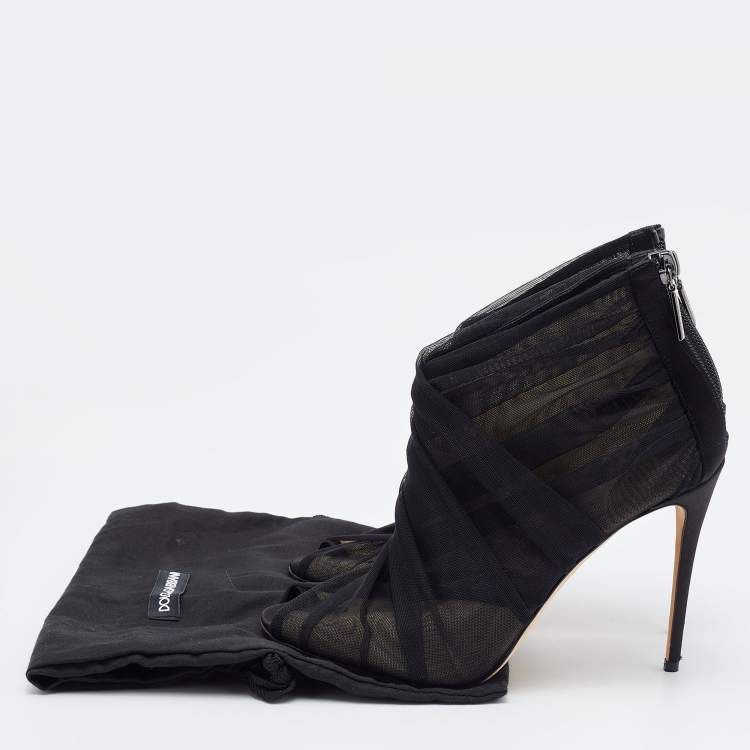 Pre Owned Dolce & Gabbana Black Satin and Net Peep Toe Booties Size 36