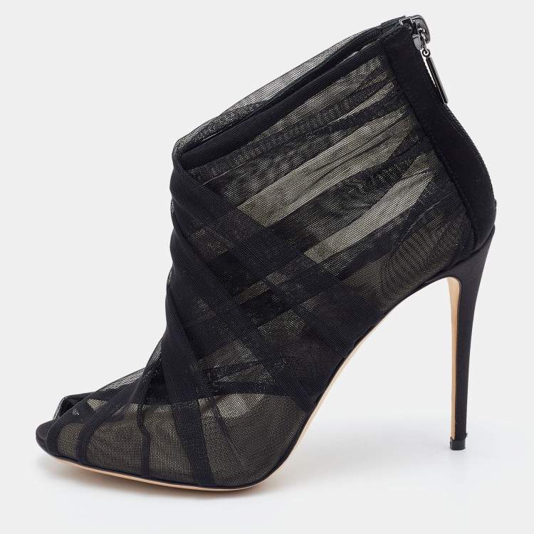 Pre Owned Dolce & Gabbana Black Satin and Net Peep Toe Booties Size 36
