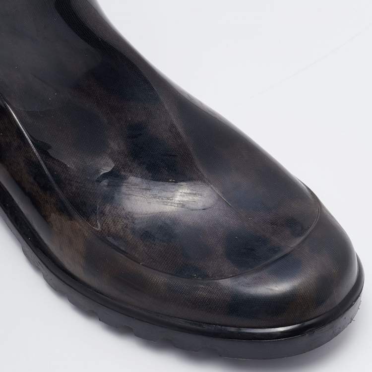 Pre Owned Dolce & Gabbana Black/Grey Leopard Print PVC Mid Calf Rain Boots Size 38