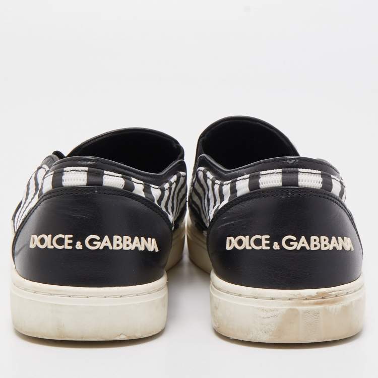 مملوكة مسبقًا Dolce & Gabbana Black/White Mesh and Leather Studded Anchor Sneakers Size 39