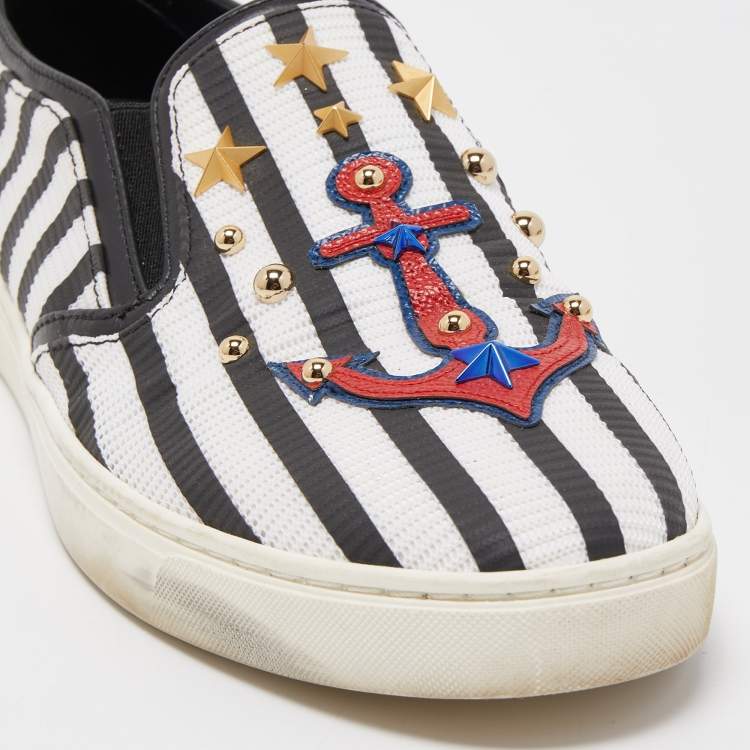 مملوكة مسبقًا Dolce & Gabbana Black/White Mesh and Leather Studded Anchor Sneakers Size 39