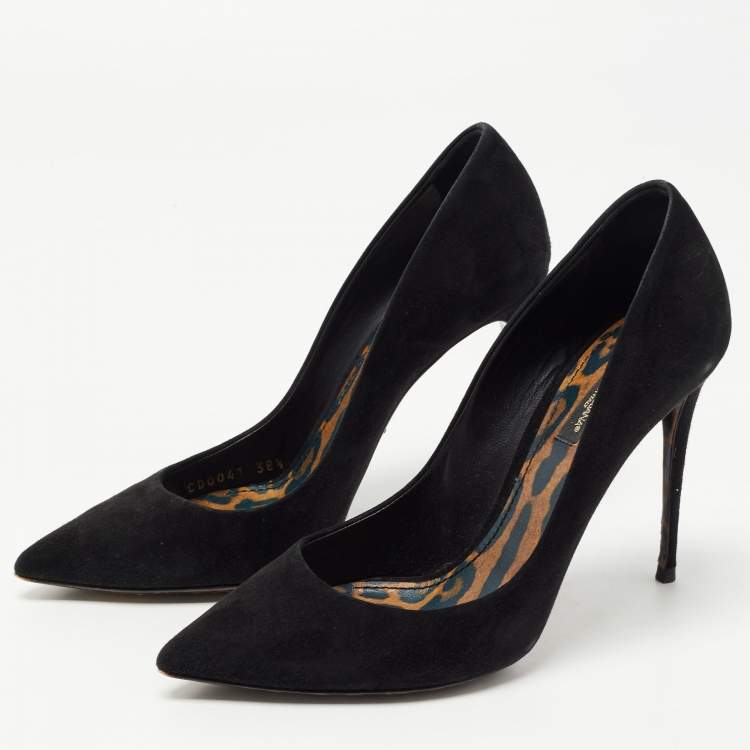 Pre Owned Dolce & Gabbana Black Nubuck Leather Pointed Toe Pumps Size 38.5