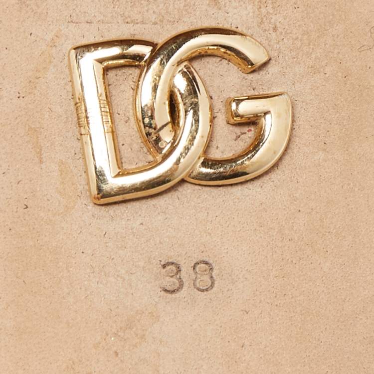 مملوكة مسبقًا Dolce & Gabbana Tan Leather DG Cut Out Slide Sandals Size 38