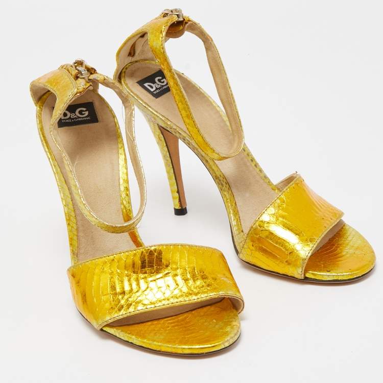 Pre Owned Dolce & Gabbana Gold Python Leather Embossed Ankle Strap Sandals Size 36