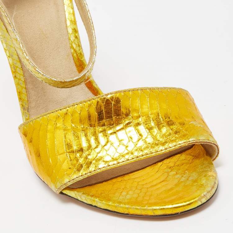Pre Owned Dolce & Gabbana Gold Python Leather Embossed Ankle Strap Sandals Size 36
