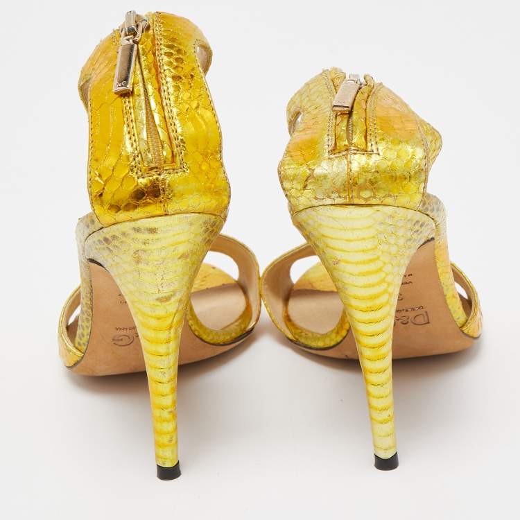 Pre Owned Dolce & Gabbana Gold Python Leather Embossed Ankle Strap Sandals Size 36