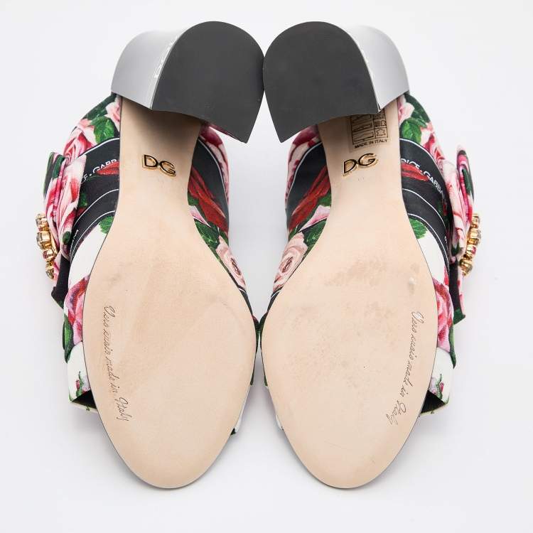 مملوكة مسبقًا Dolce & Gabbana Multicolor Floral Printed Fabric Crystal Embellished Bow Block Heel Sandals Size 39
