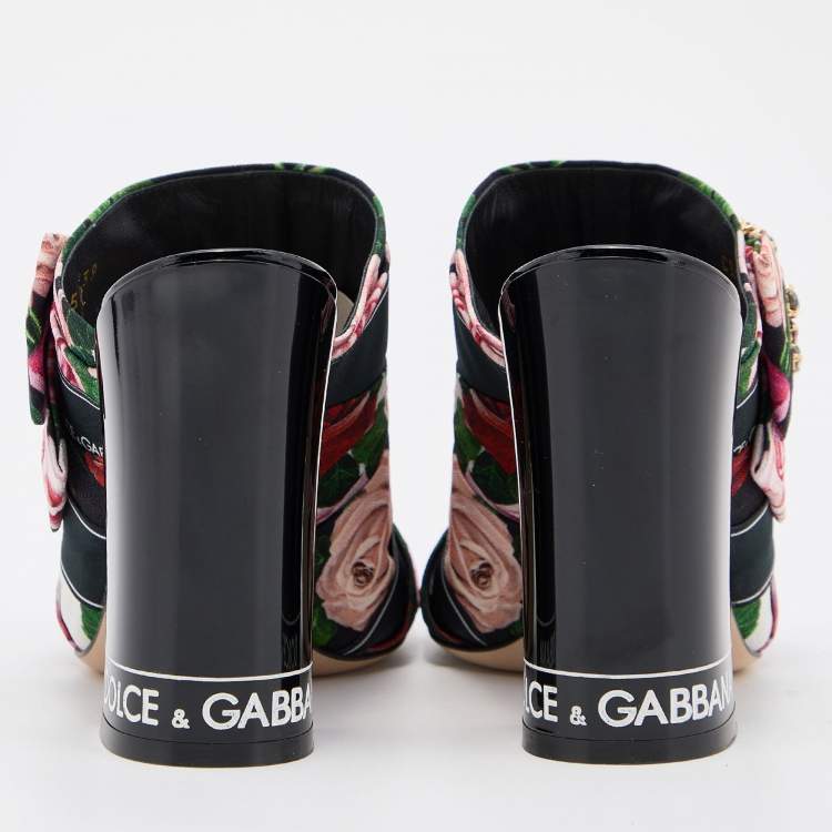 مملوكة مسبقًا Dolce & Gabbana Multicolor Floral Printed Fabric Crystal Embellished Bow Block Heel Sandals Size 39
