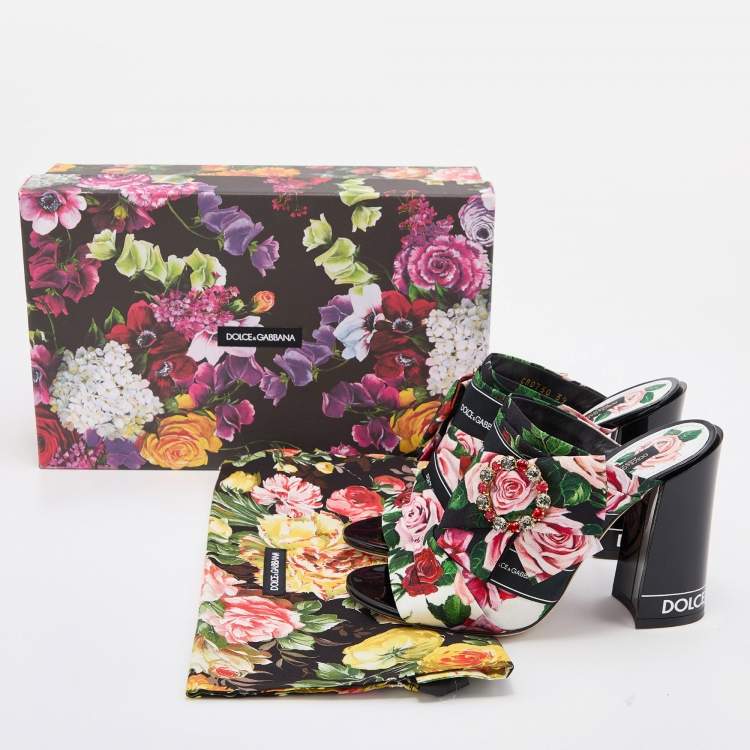 مملوكة مسبقًا Dolce & Gabbana Multicolor Floral Printed Fabric Crystal Embellished Bow Block Heel Sandals Size 39
