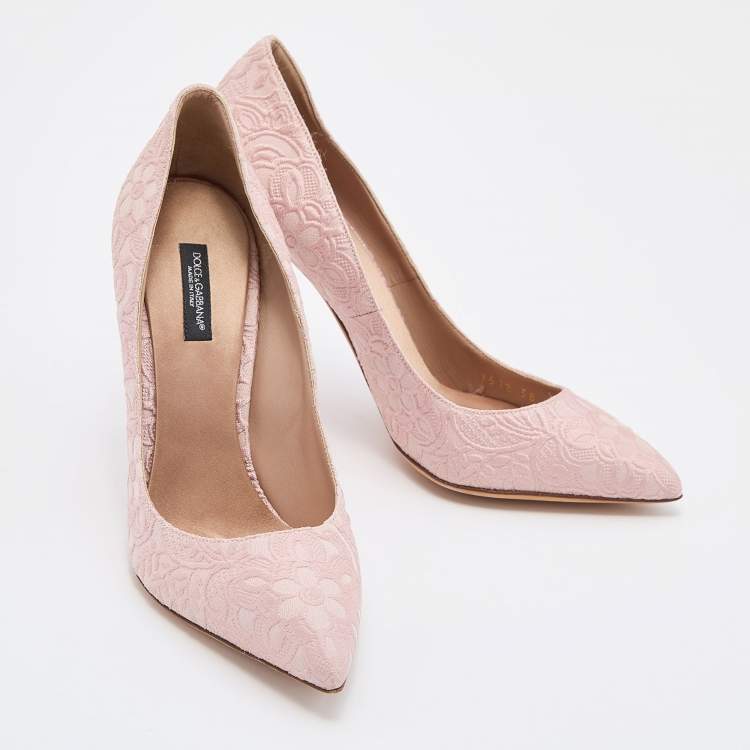 مملوكة مسبقًا Dolce & Gabbana Pink Embroidered Fabric Pointed Toe Pumps Size 38