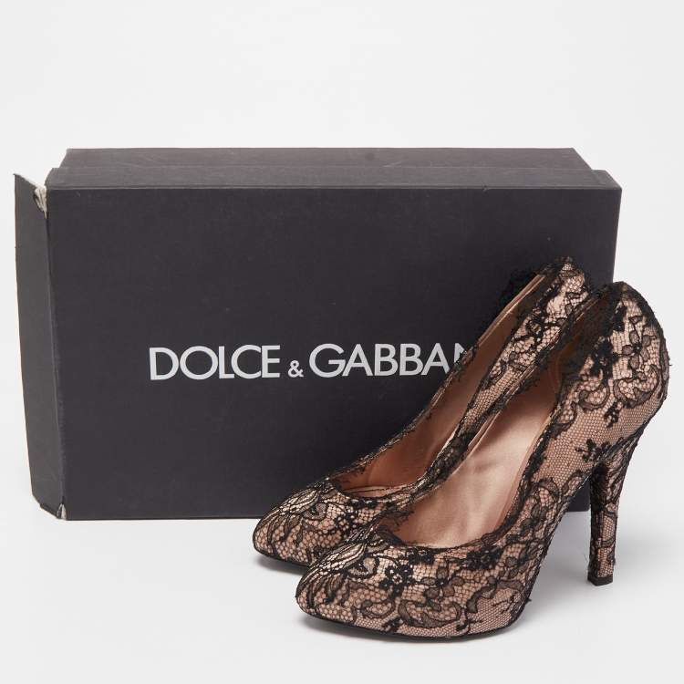 Pre Owned Dolce & Gabbana Black/Pink Lace and Satin Round Toe Pumps Size 38