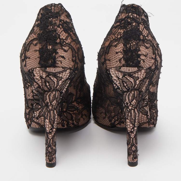 Pre Owned Dolce & Gabbana Black/Pink Lace and Satin Round Toe Pumps Size 38