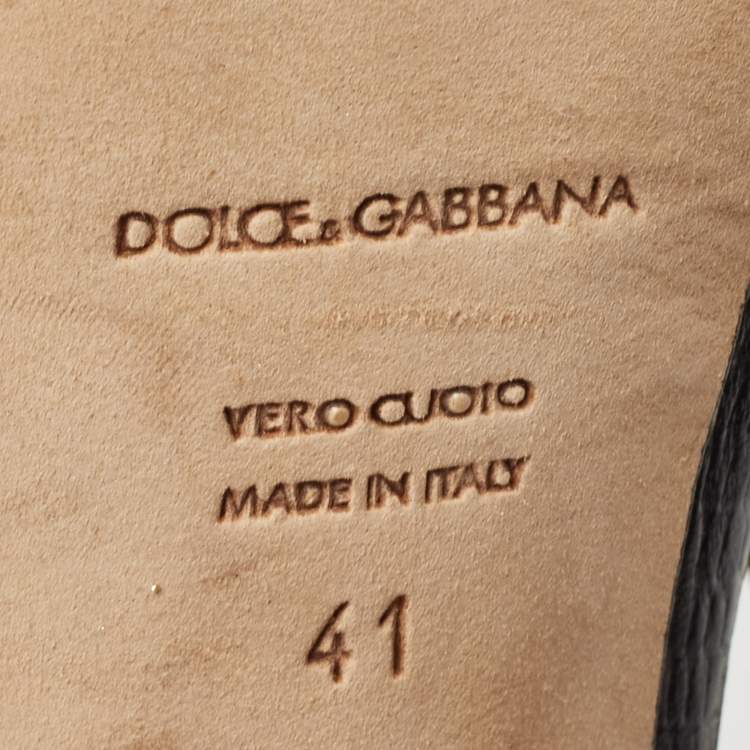 Pre Owned Dolce & Gabbana Black/Gold Lizard Embossed Leather Ankle Strap Sandals Size 41