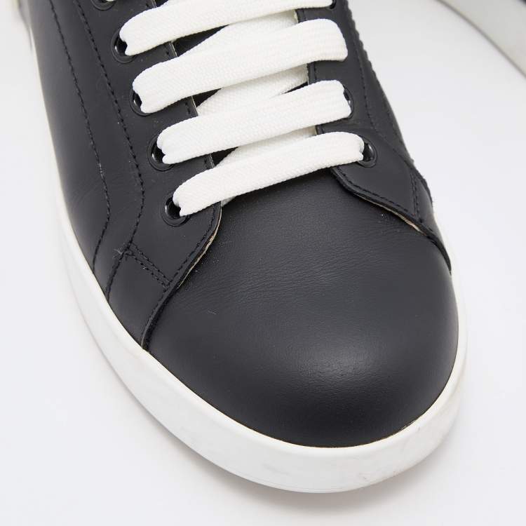 Pre Owned Dolce & Gabbana Black/Silver Leather Portofino Low Top Sneakers Size 37