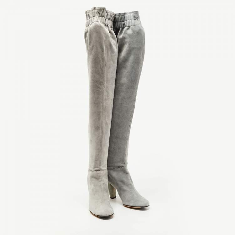 Pre Owned Dolce & Gabbana Grey Suede Elasticised  Knee Length Platform Boots Size 40
