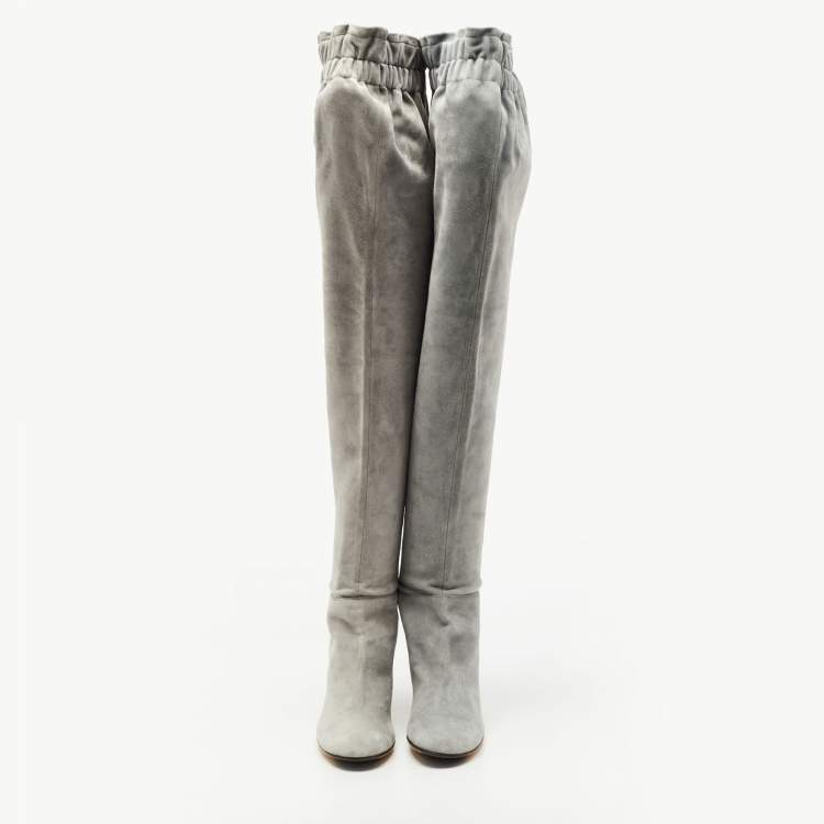 Pre Owned Dolce & Gabbana Grey Suede Elasticised  Knee Length Platform Boots Size 40