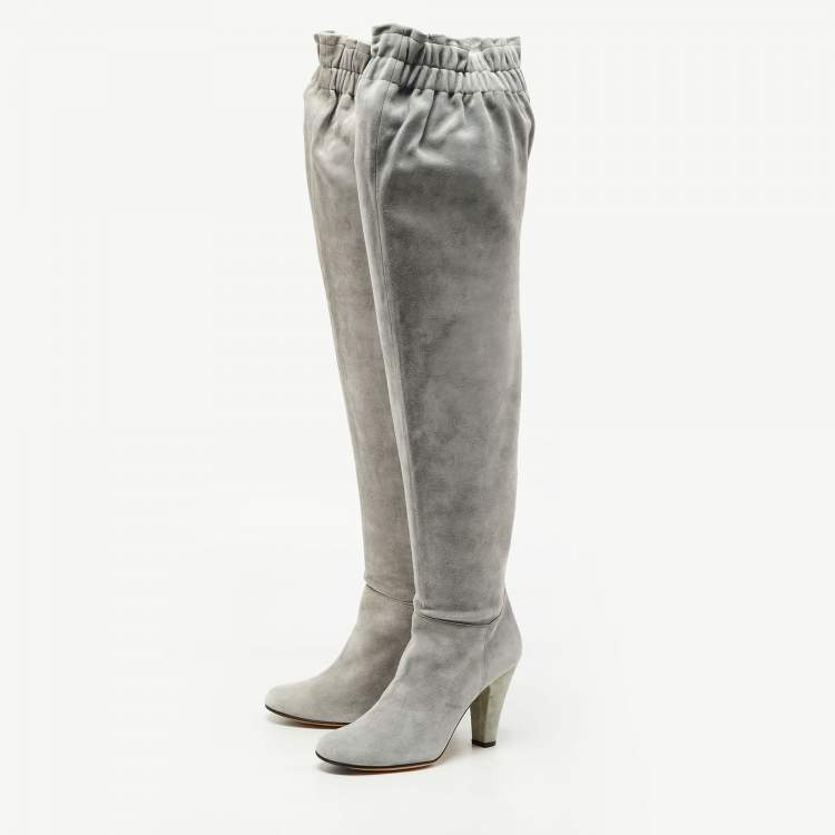 Pre Owned Dolce & Gabbana Grey Suede Elasticised  Knee Length Platform Boots Size 40